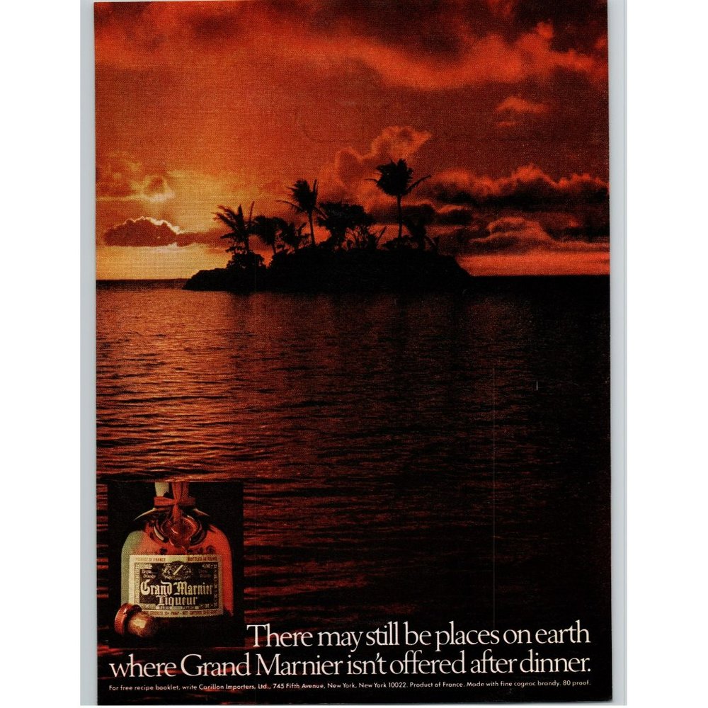 1977 Grand Marnier Places on Earth Vintage Print Ad Desert Island Sunset Ocean